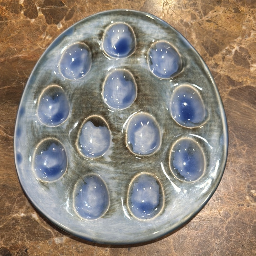 Blue Ceramic Egg Tray